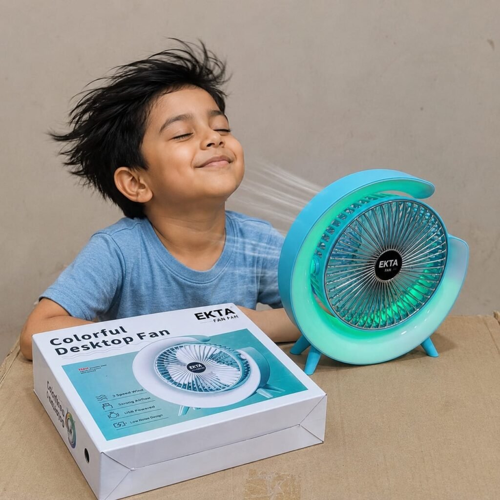 EKTA Colorful Desktop Rechargeable USB Fan with LED Light